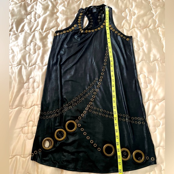 Rare Y2K Caribbean Queen Black and Gold Grommets and Studs Dress - Picture 11 of 14